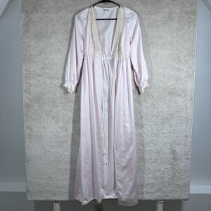 Miss Dior Vintage Pink Satin Lace Bridal Nightgown & Robe Peignoir Set Size S/M